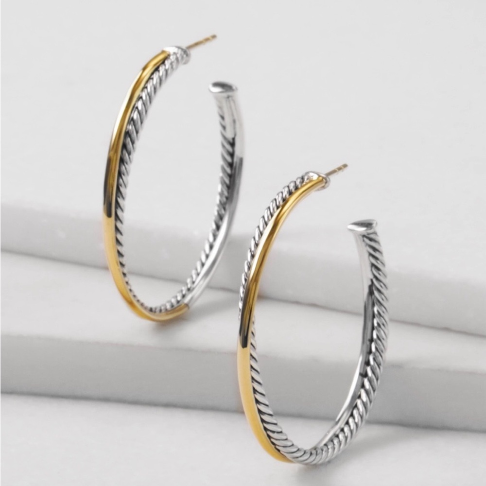 David Yurman - Elegant Two-Tone Hoop Earrings